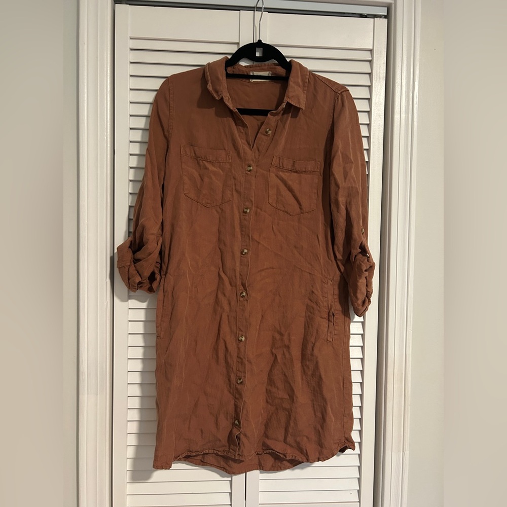 Altar'd State Terracotta Button-Up Shirt Dress